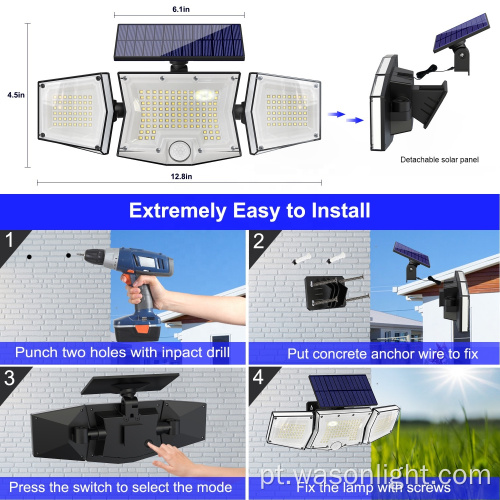 2023 Novo anoitecer para Dawn LED LUZES DE SEGURANÇA SOLAR DE Solar Luzes de Motivo Solar Luzes de Inundação do Sensor de Movimento com Remoto para Garagem externa